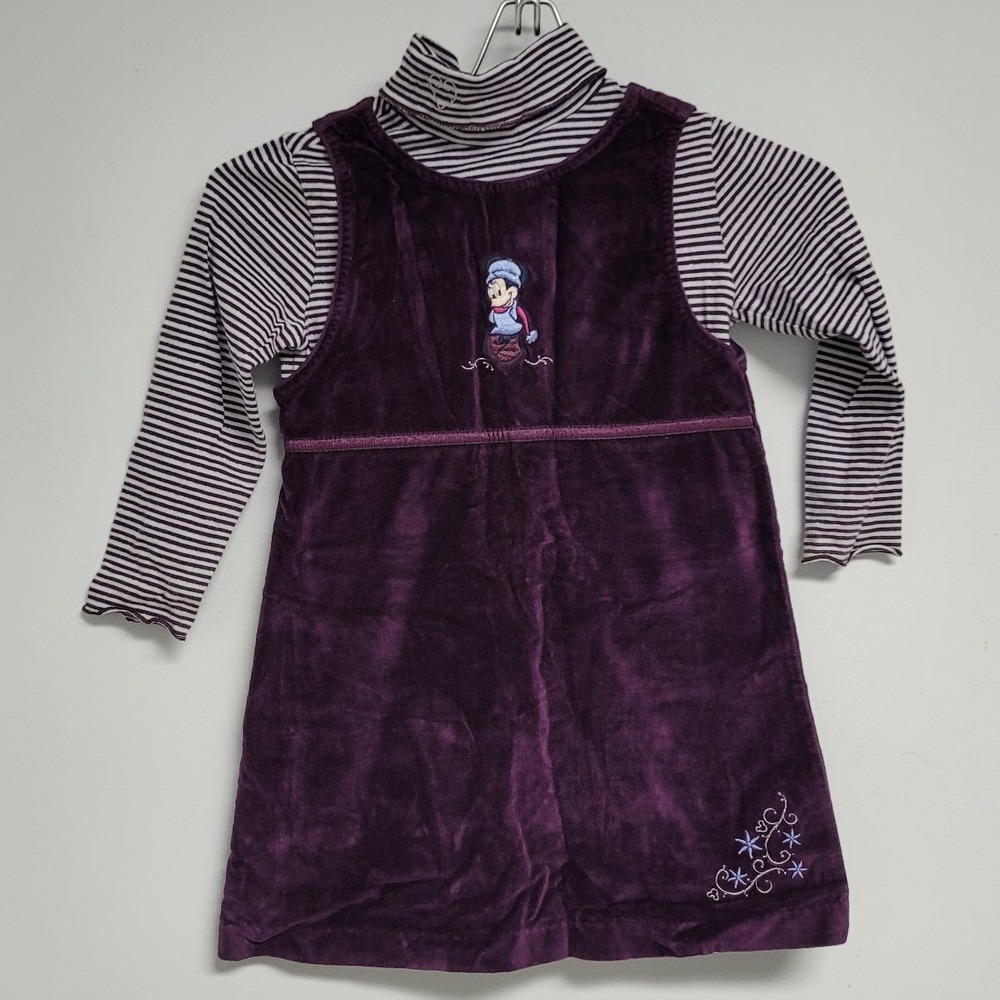 Disney Store Minnie Mouse Dress 4/5 Embroidered Purple Velvet Set Girls